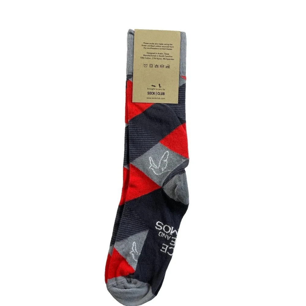 Sock Club Socks Blue & Red Argyle Combed Cotton Dress Sock 1 Pair One Size